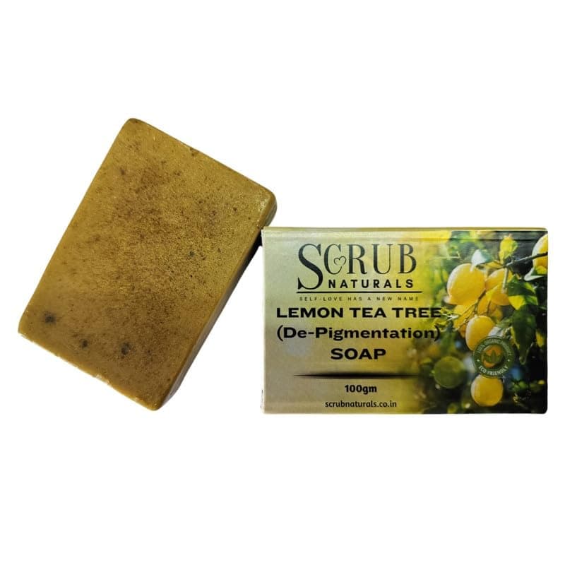 Scrub Naturals Lemon Tea Tree Soap |De-tan Bath Soap I Handmade & Organic |Fights Acne Blemishes & De Pigmentation | With Collagen & Niacinamide I Suitable for All Skin Types-100gms