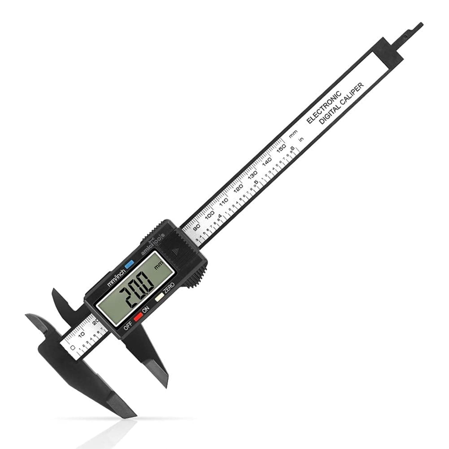 amiciTools 150mm Digital Vernier Caliper – ABS Plastic Body, High Precision Measuring Tool with LCD Display, Inch/MM Conversion, and Zero Setting Function