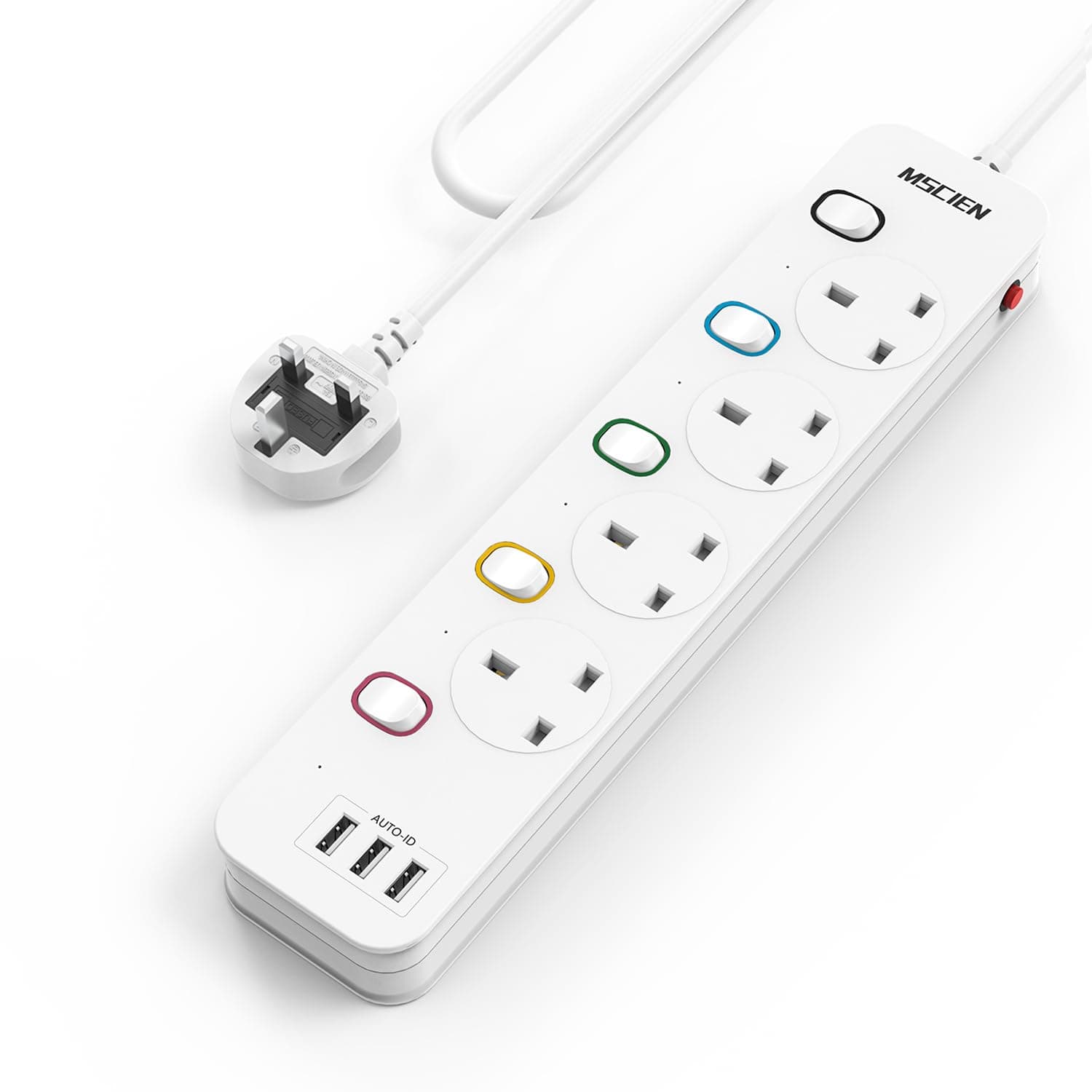 Extension Lead with USB Slots, 4 Way 3 USB Extension Socket with Individual Switches, Mountable Overload Protection Power Strips, 1.8 Meter Cable, 13A/3250W