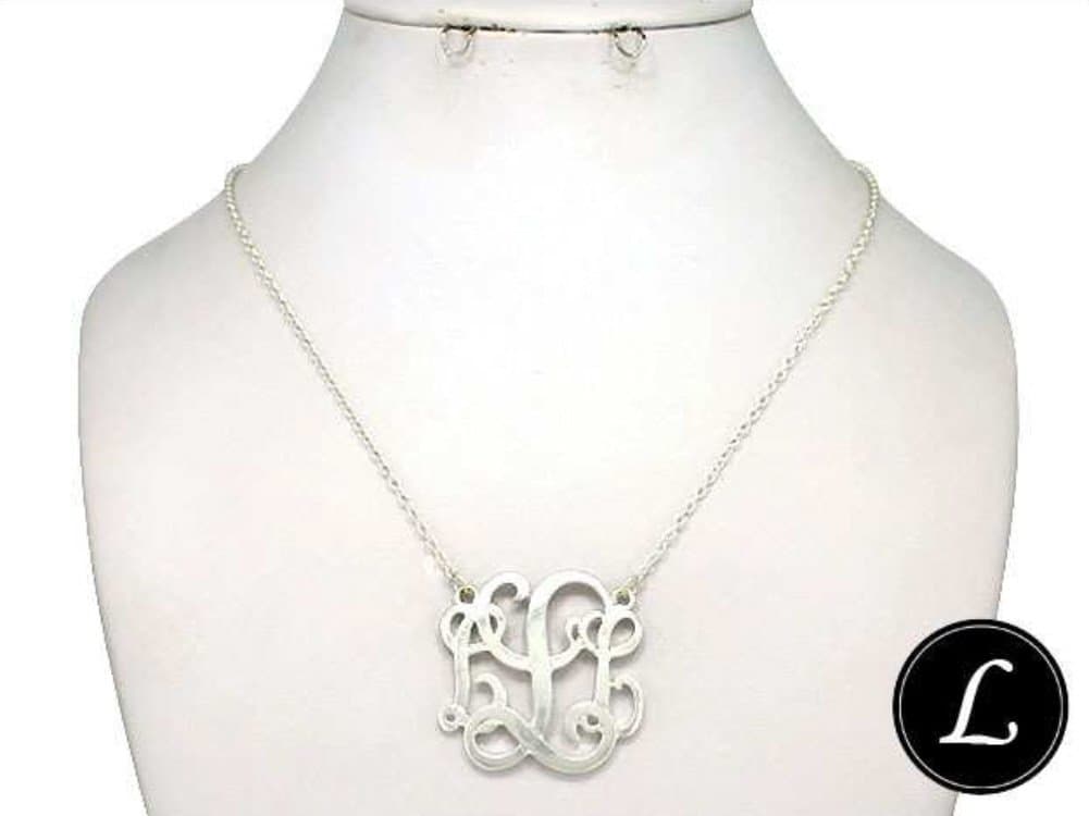 Silvertone Letter L Initial Monogram Style 18" Necklace (Gift Box Included)