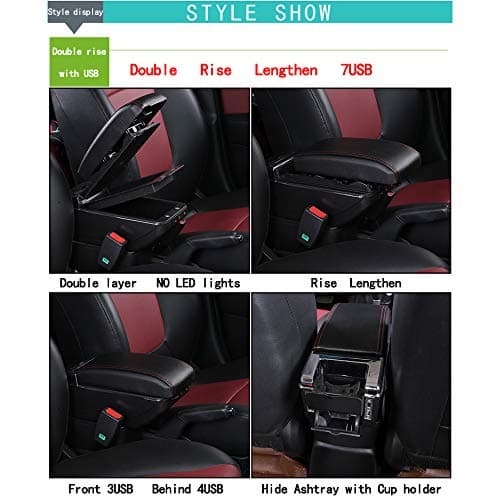 WESQAQ Armrest Box for Ford Figo Armrest Box PU Leather Universal Car Central Armrest Storage Box Cup Holder Ashtray Modification Accessories