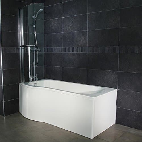 Shower Bath Tub P Shape Acrylic White 1500 Left Hand Bathtub with Shower Screen and Rubber Seal includes No Panels by Better Bathrooms Â