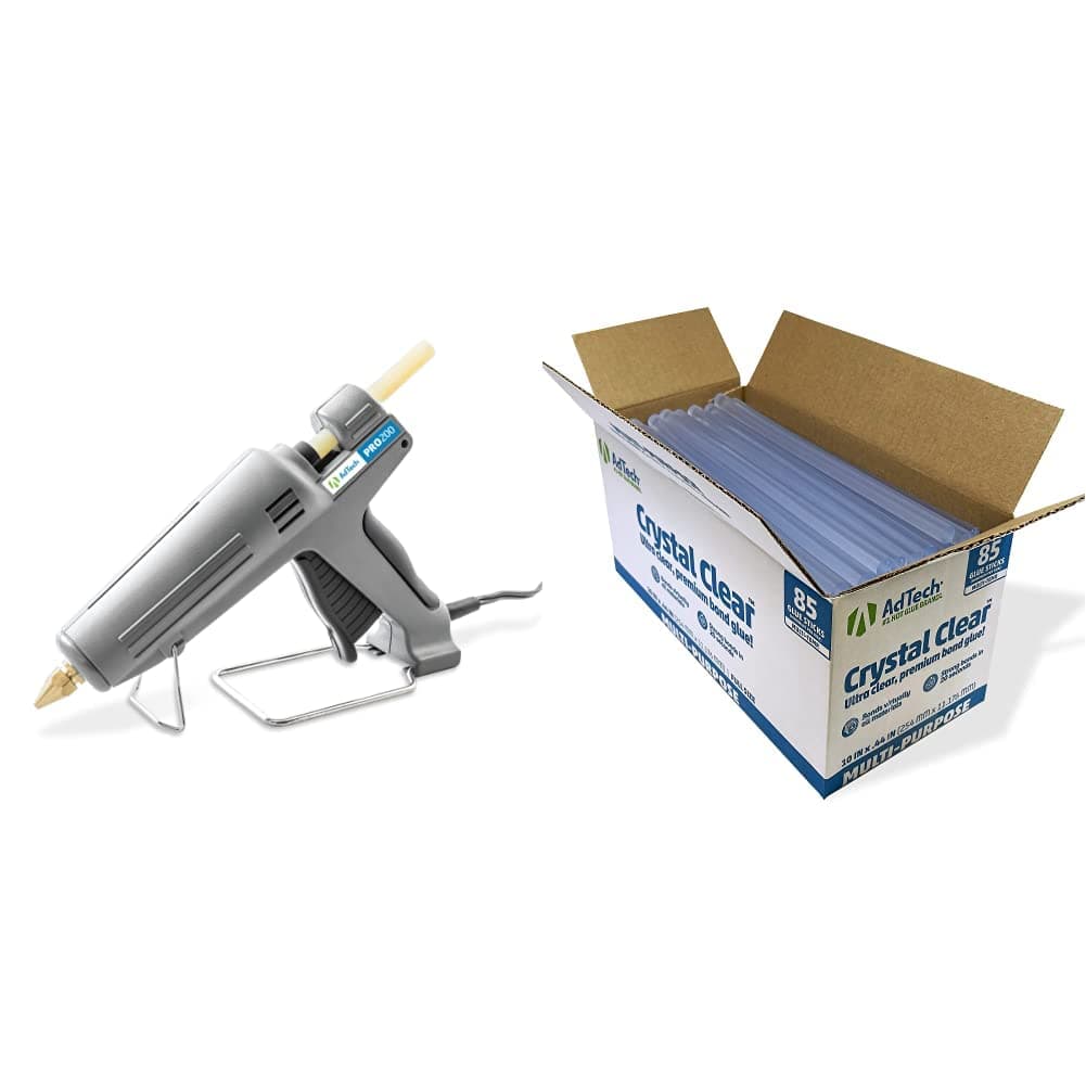 AdTech Industrial Strength Full Size High-Output Hot Melt Glue Gun & Remodeling, Grey, 200 watts - 189 & Hot Glue Sticks 10 Inch Full-Size, Clear, 85 Sticks