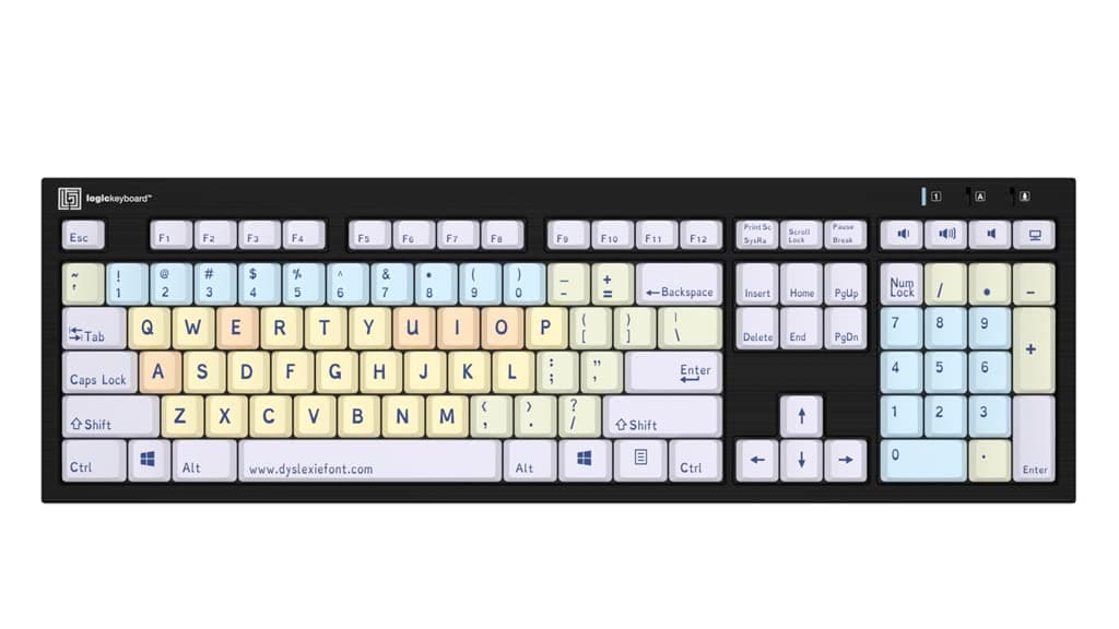 Logickeyboard with Dyslexie Font • A Unique Typeface to Make Reading, Learning, and Working Easier • USB Wired • Two Built-in USB Ports • Plug and Play with Windows 7-11