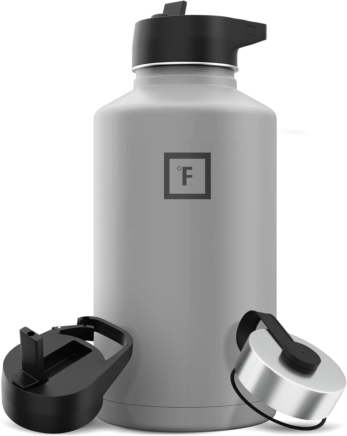 IRON °FLASK Camping & Hiking Hydration Flask with Straw, Wide Mouth Insulated Stainless Steel Sports Water Bottle - 64 oz Graphite