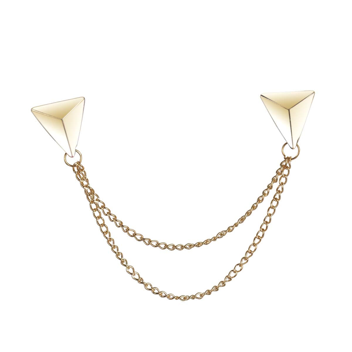 Stud Double Chain Brooch Pin,Shirts Neck Collar Tips with Tassel Chain,Blouse Lapel Pin for Suits