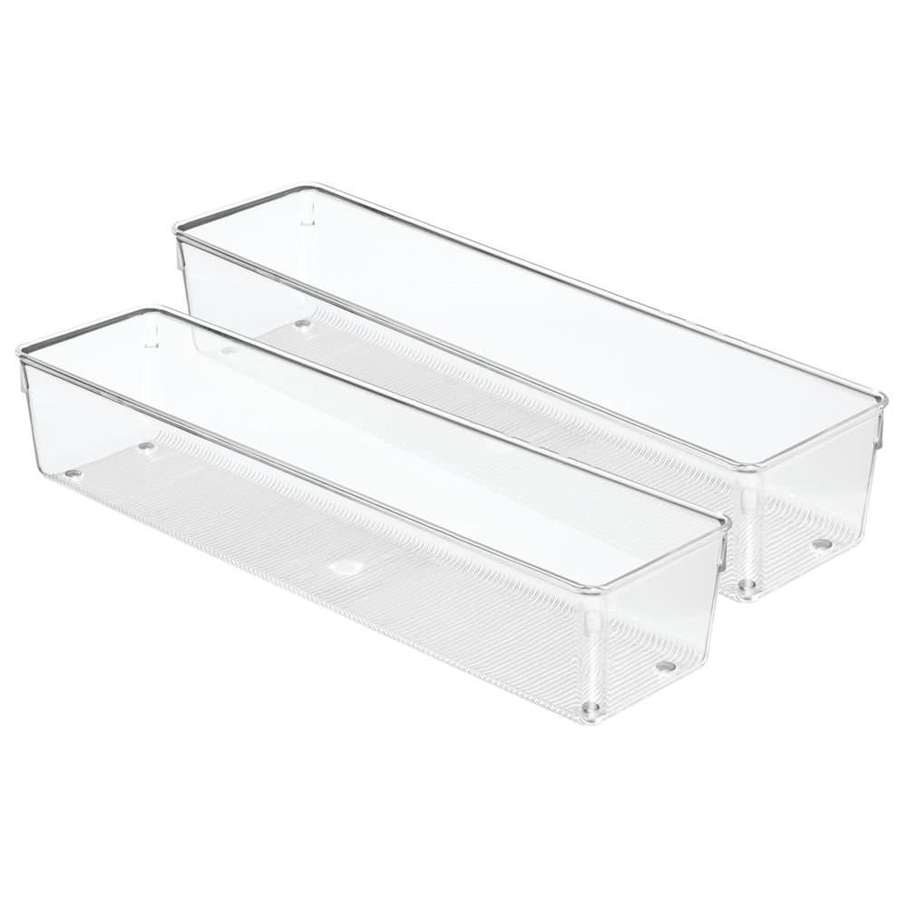 iDesign 53030M2 Linus Organiser Tray, Large Plastic Drawer Insert, Pack of 2 Accessories Organiser Boxes, Clear,10.2 cm x 40.6 cm x 7.6 cm