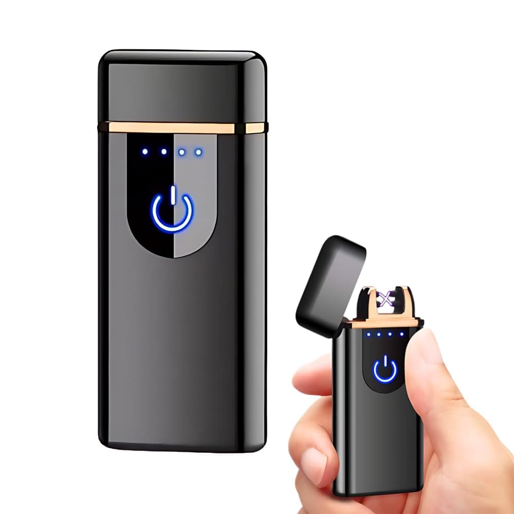 Drumstone 𝟭𝟱 𝗬𝗲𝗮𝗿𝘀 𝗪𝗮𝗿𝗿𝗮𝗻𝘁𝘆 Metal Eelectric Dual Arc Lighter, Double Arc Plasma Sensor Ligher With LED Indicator Sensor Fingerprint Flameless Lighter and USB Rehargeable