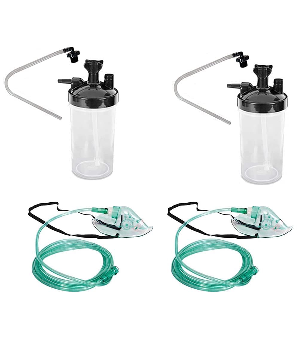 Sky Trends Humidifier Bottle for Oxygen Concentrator with connector and Oxygen Mask (2 Set) Multicolour