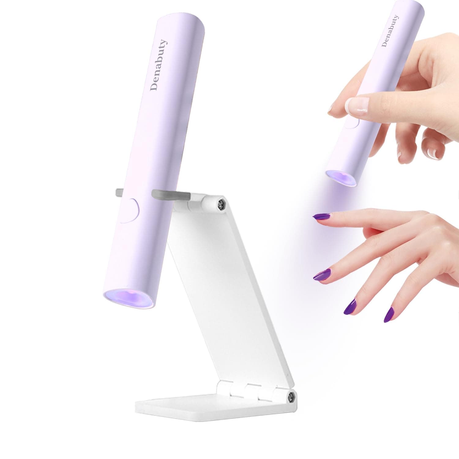 UV Light for Gel Nails, Denabuty Mini U V LED Nail Lamp Handheld with Stand, Portable Nail Dryer Rechargeable USB Cordless, Nail Light with 2 Timers for Fast Drying, Violet