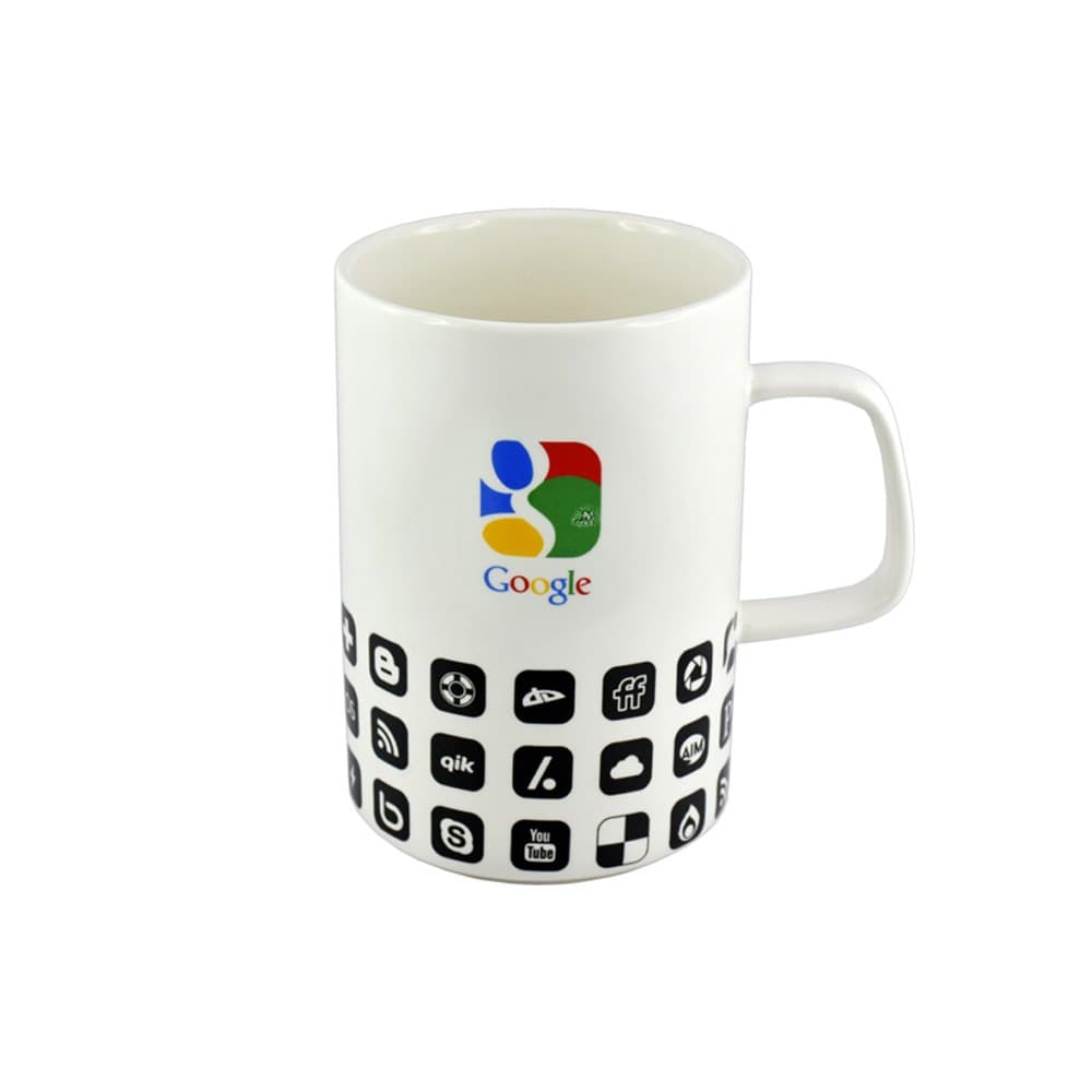 Barworld 400 ml Google Logo Ceramic Coffee Mugs with Lid & Spoon -1Pcs