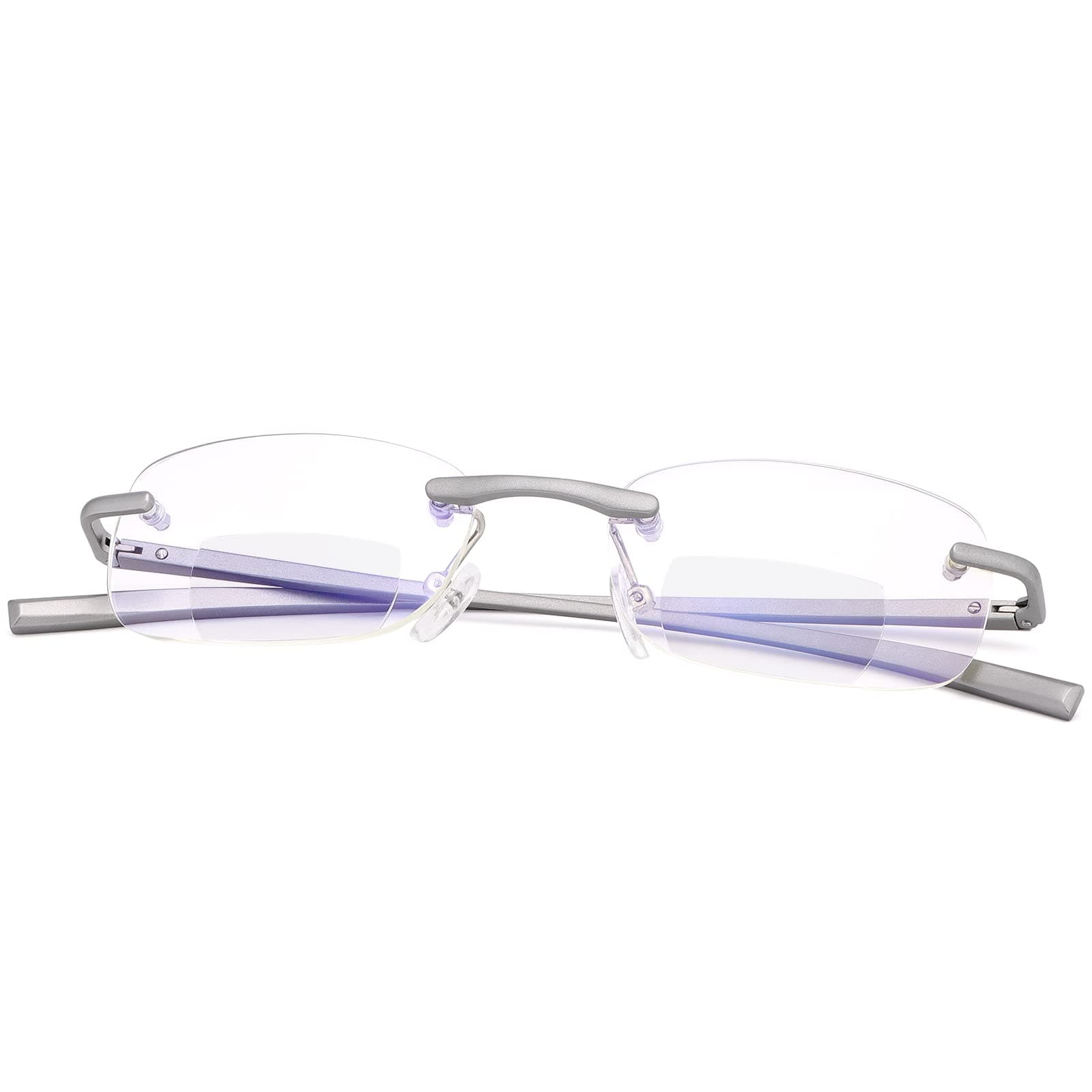 Rimless Clear Bifocal Reading Glasses Blue Light Blocking Readers for Men and Women Unisex Spring Hinge Eyewear Far and Near Dual-Use Lightweight Magnifying Anti Glare Reduce Eyestrain Eyeglasses