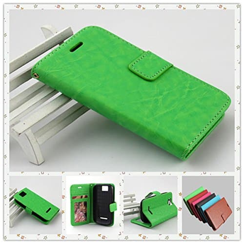 for BLU Dash JR 4.0 K D143K Luxury Leather Flip Wallet Case Cover Pocket Book with ID Showing Window (BLU Dash Jr 4.0 K D143K Green)