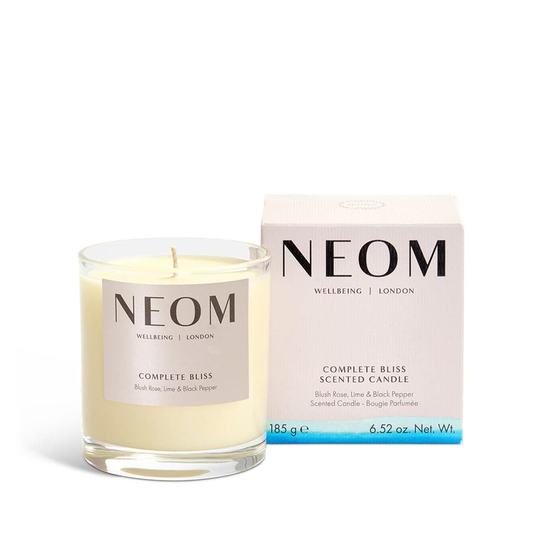 NEOM- Complete Bliss Scented Candle, 1 Wick | Blush Rose, Lime & Black Pepper | Essential Oil Aromatherapy Candle | Scent to De-Stress
