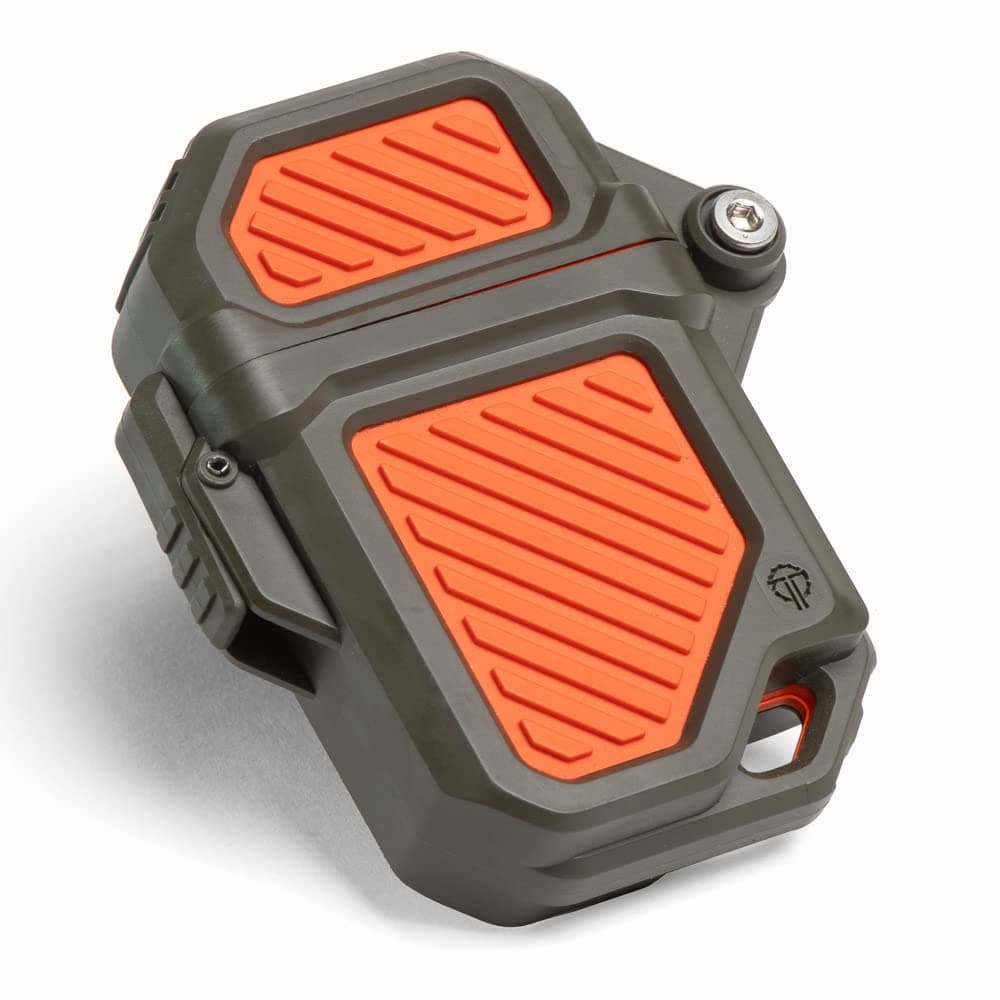 PyroVault 2.0 Lighter Armor Compatible with Zippo Inserts, for Protection, Less Evaporation, and Retention, Made in the USA (Woodland Hunter (Olive Drab + Rescue Orange))