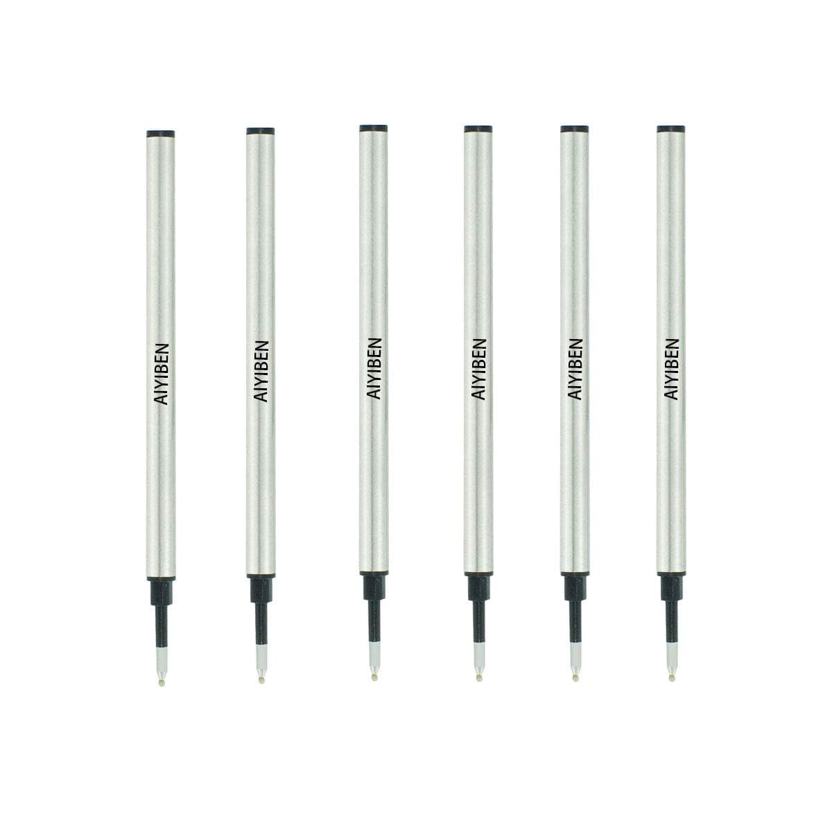 4.37 inch Rollerball Pen Refills, Roller Ball Fine Point 0.5mm, Black Ink Refill Pack of Replaceable Pen Refills Medium Point (6 Pack)