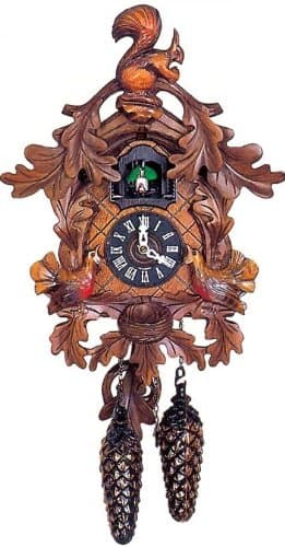 Hand Carved Cuckoo Clock with Quartz Movement and Squirrel 15.5 Inch