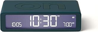 Lexon Flip Classic Digital Alarm Clock with Reversible On/Off Faces, Rechargeable bedside clock with LCD display, Touch Sensor for Snooze & Light function - Blue Duck