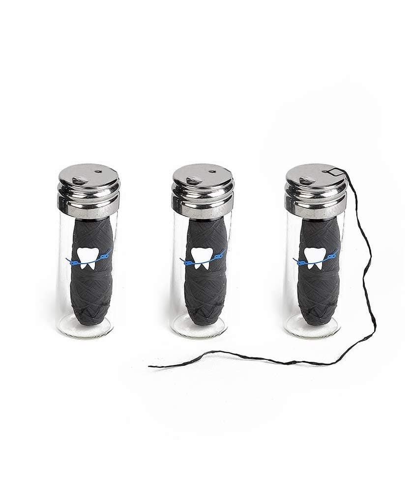 Knotty Floss Biodegradable Bamboo Charcoal No Knot Floss with Grapefruit Seed Extract - Eco-friendly, Vegan - In Refillable Glass Jar, Plastic-Free Packaging - 3 Pack
