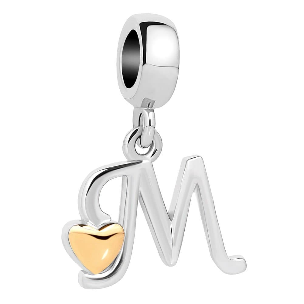 Initial A-Z Letter Charm Golden Heart Alphabet Dangle Beads for Bracelets & Necklaces