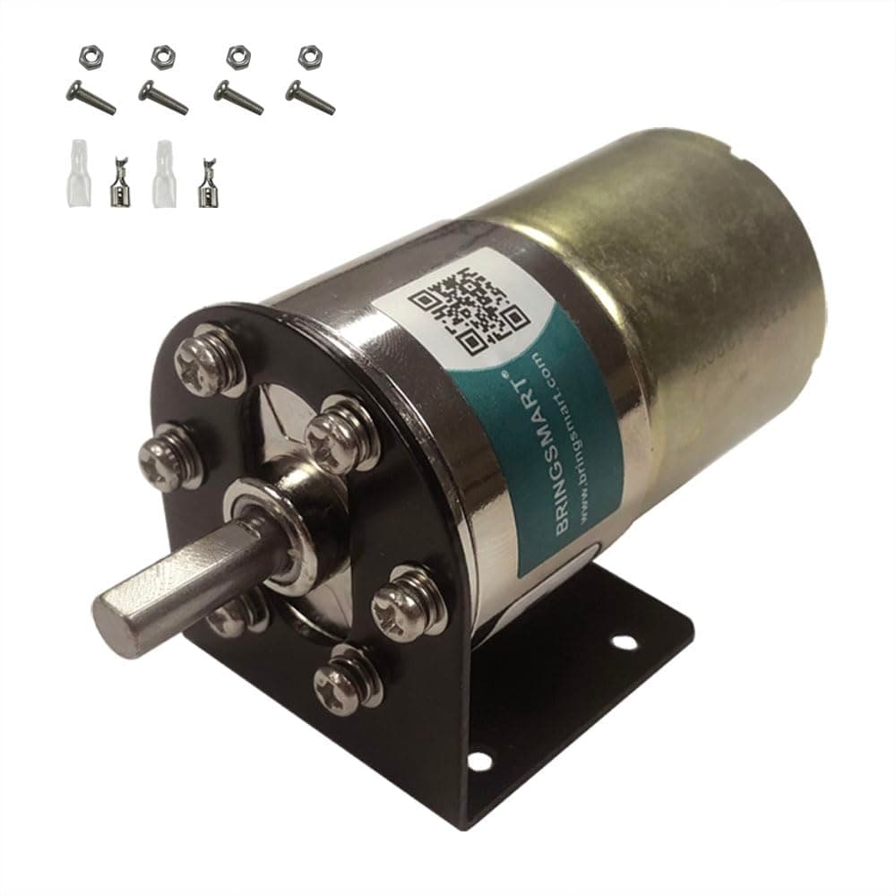 Bringsmart Micro DC 12V 5rpm Geared Motor with Bracket Centric Ouput Shaft Gear Motor 37mm Diameter Gearbox 23.4kg.cm Large Torque Reduction Motor