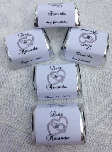 300 DOUBLE SILVER HEARTS WEDDING CANDY WRAPPERS/Stickers/Labels (Personalized wedding favors for your HERSHEY NUGGET CHOCOLATES) by The Camera Depot
