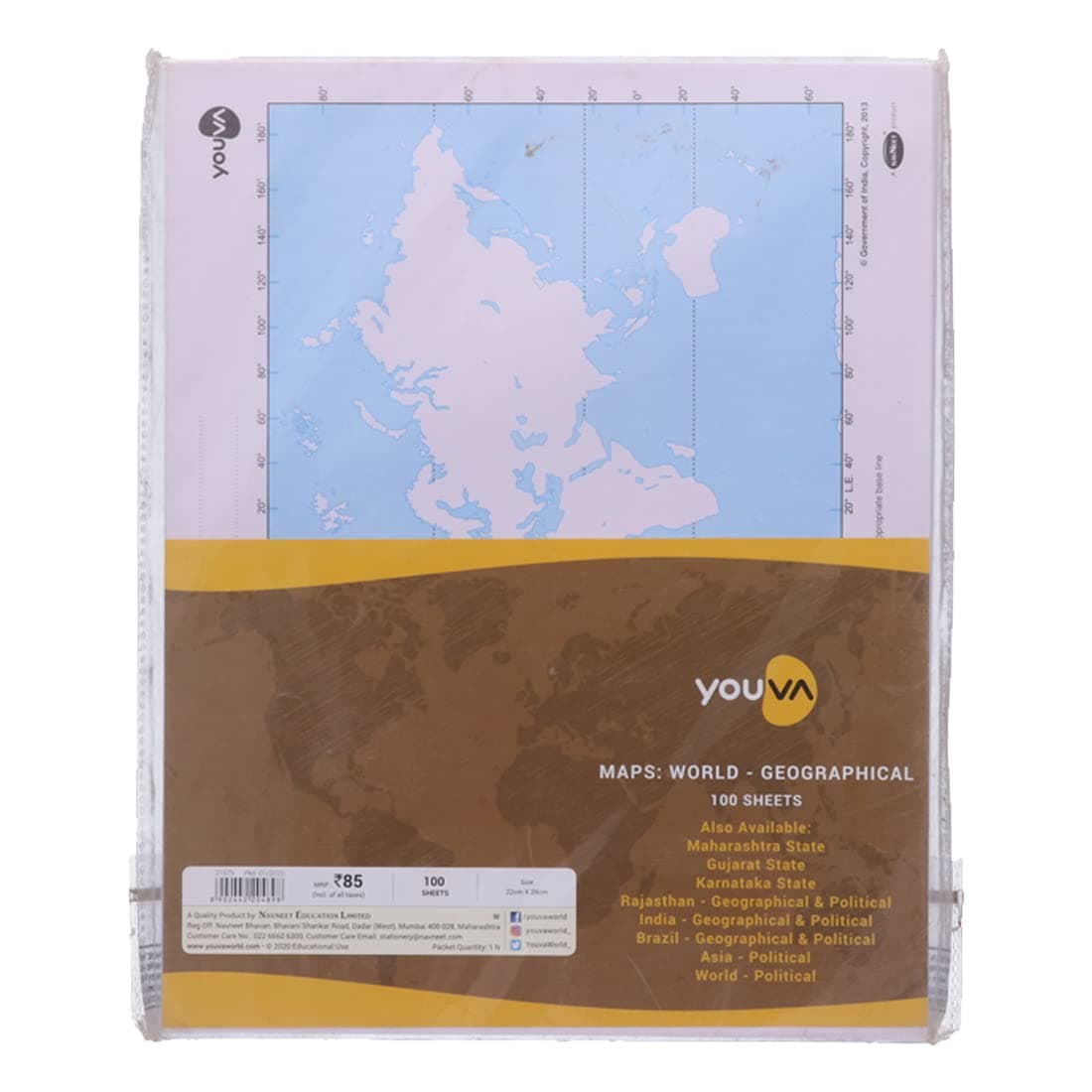 Navneet Youva | World Geographical Plain Maps Sheets | 22 cm x28 cm | 100 Sheets| Pack of 4