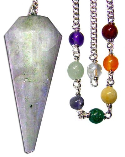 Rainbow Moon Stone Faceted Chakra Pendulum for Foretelling The Future with Satin Bag and Instruction Leaflet for Divination/Dowsing