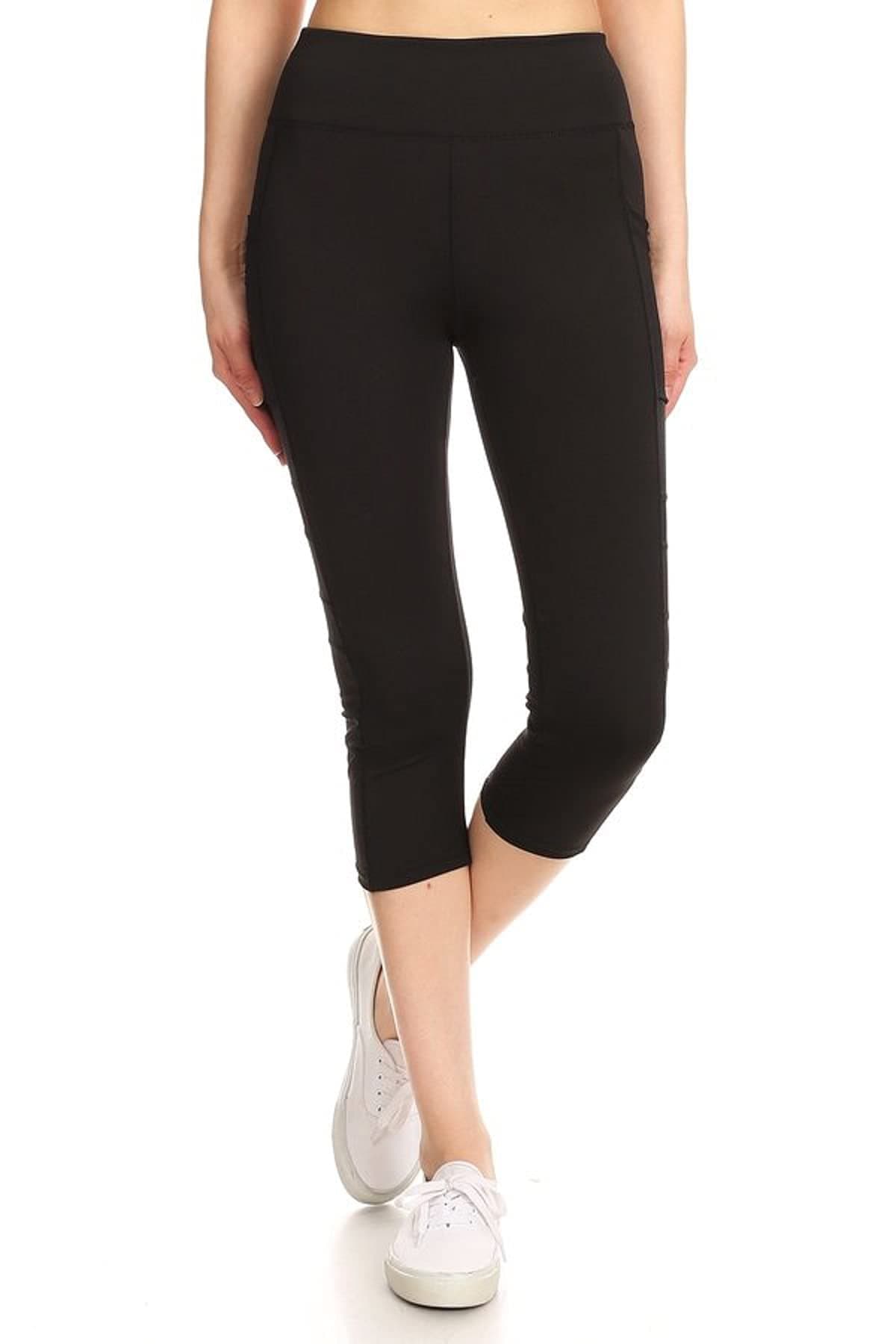 JviniWomen's Active Mesh Panel Insert Workout Yoga Leggings & Capris with Pockets