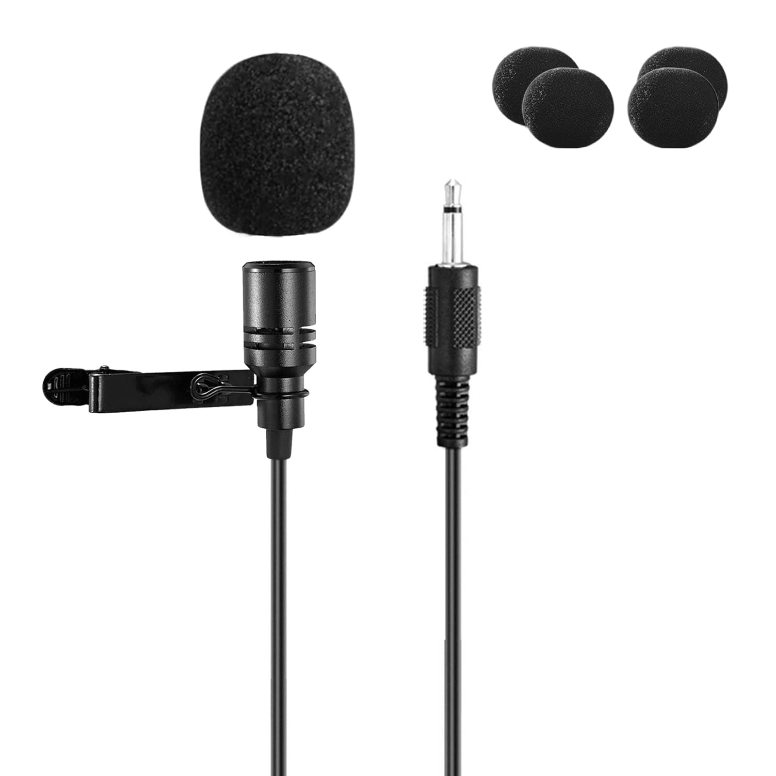 Lapel Microphone for Voice Amplifier 3.5mm Wired Clip-on Mic and 4pcs Microphone Covers Foam, Portable Mini Microphone for Teachers