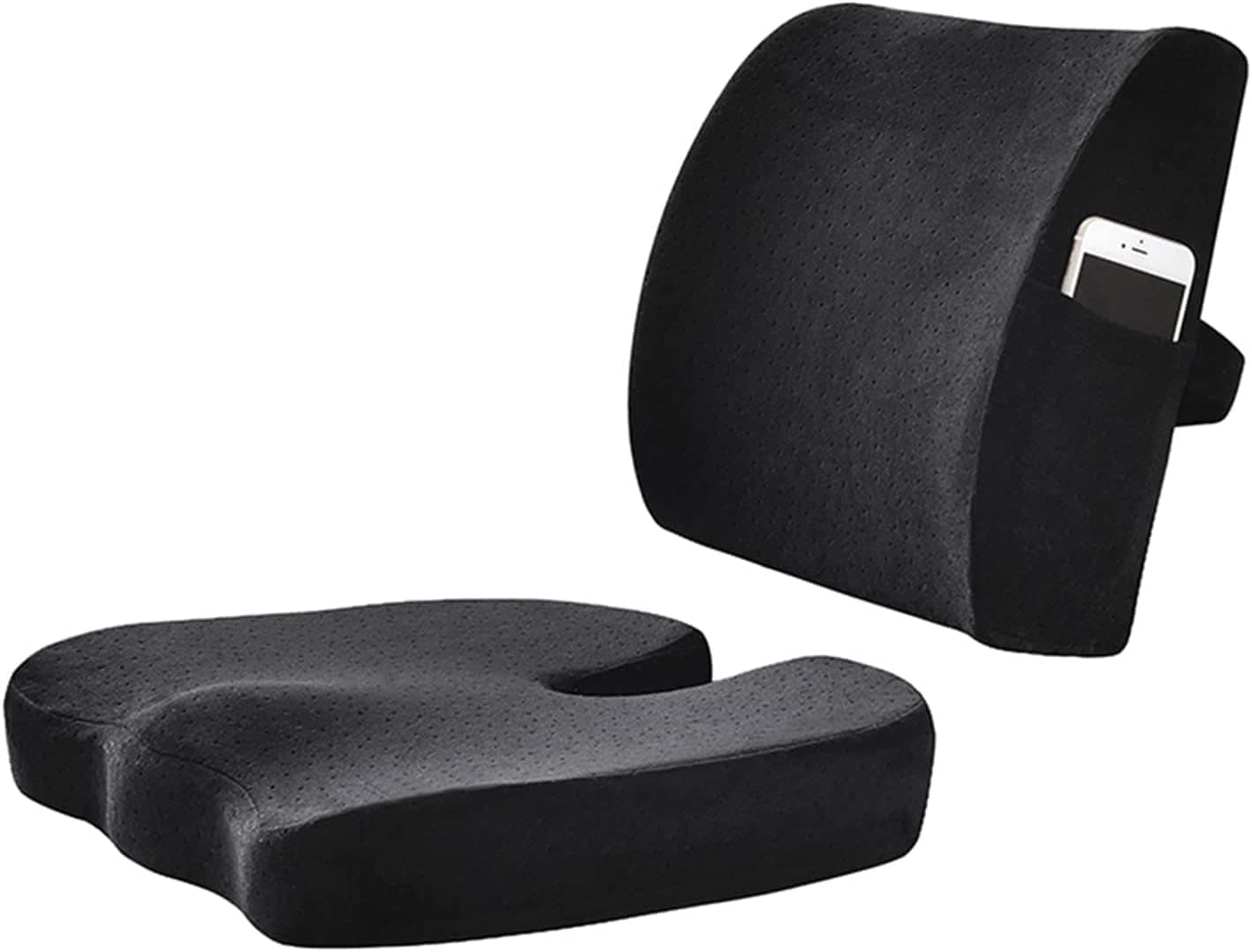 Premium Memory Foam Cushion Seat and Lumbar Support Set – Complete Comfort Solution for Lower Back, Tailbone, Sciatica, and Hip Pain Relief - Adjustable Straps for Office Chair, Car, Wheelchair