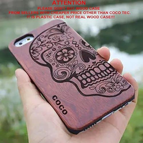 iPhone 6s plus Case,CoCo Laser Carving Marked Wood Case wooden Case Cover with Durable Polycarbonate Bumper Slim Covering Case for Apple iPhone 6s plus iPhone 6 plus(5.5 inch) (Skull-wood)