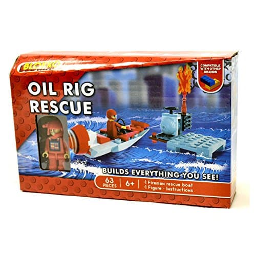BLOKKO (TM) Construction Block Kit - Bricks Are Compatible With the Leading Brand – Stocking Stuffer - 63 Pieces – Oil Rig Rescue