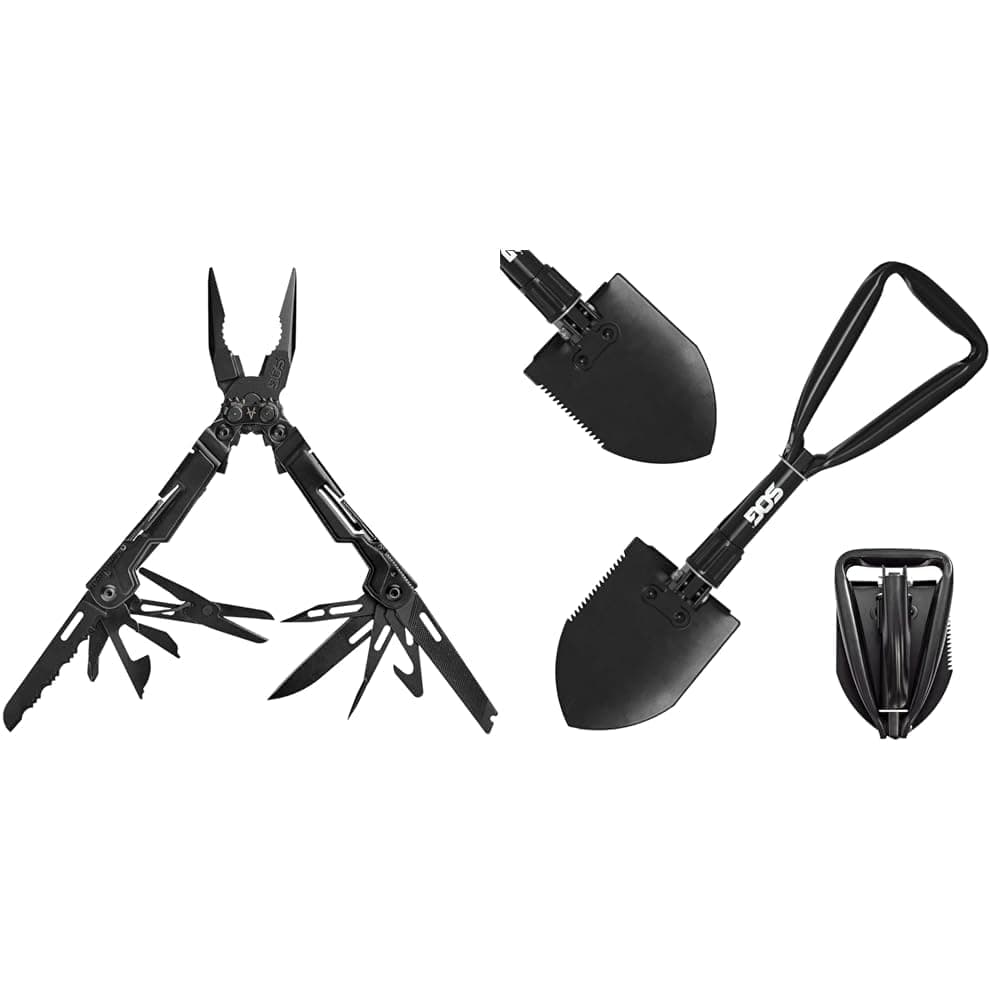 SOG 18-Tool PowerPint Mini Compact Stainless Steel Multi-Tool & 18.25" Folding Survival Shovel with Saw Edge and Carry Case