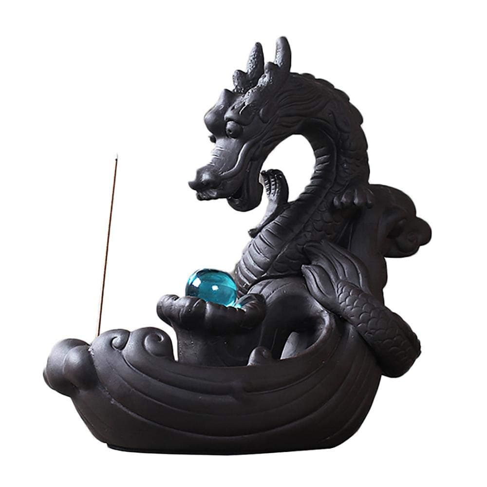 Incense Burner, Backflow Incense Holder Ceramic Incense Cones Burner Incense Stick Holder Backflow Incense Burner with 10 Free Cones Home Decoration Handicraft Gift Dragon Incense Burner