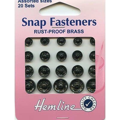 Snap Fasteners - Black, Assorted Sizes, 20 sets by Hemline Haberdashery