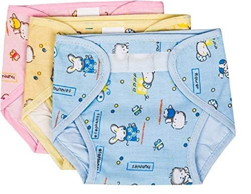 PEUBUD ® Outside Printed Soft Cotton Inside Non-Toxic PVC Plastic Waterproof U Nappy/Diaper/Langot with 0-4 Months(Pack of 3)