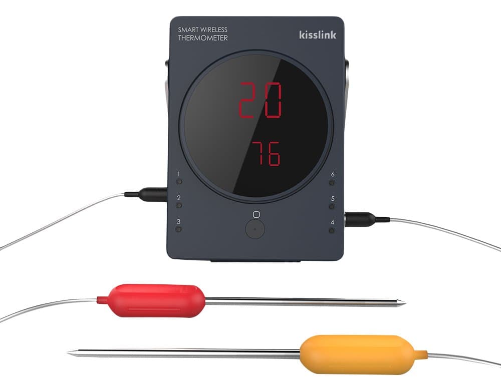 kisslink Smart Grill Pro 6-Channel Bluetooth Wireless Thermometer (2 Probes Included)