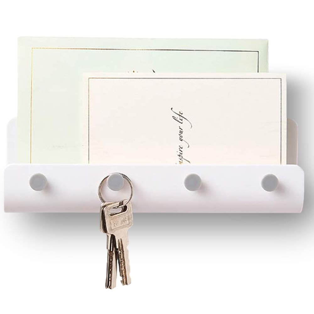 Key Holder for Wall Entryway Mail Holder for Wall Adhesive Key Rack for Wall with 4 Key Hook Wall Key Holder Key Hanger for Wall Mail Organizer Wall Mount for Entryway, Mudroom, Hallway