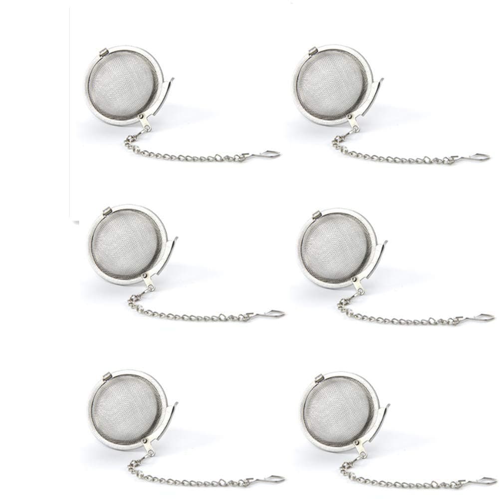 6pcs Stainless Steel Tea Strainer Mesh Tea ball Filter Net Round With Chain