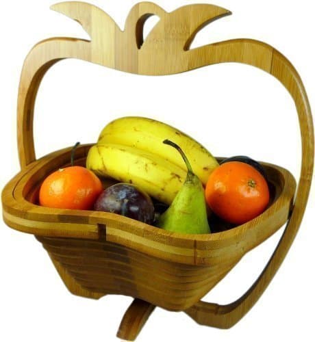 GMMHBamboo Folding Fruit Basket Fruit Bowl Decorative Folding Apple Motif