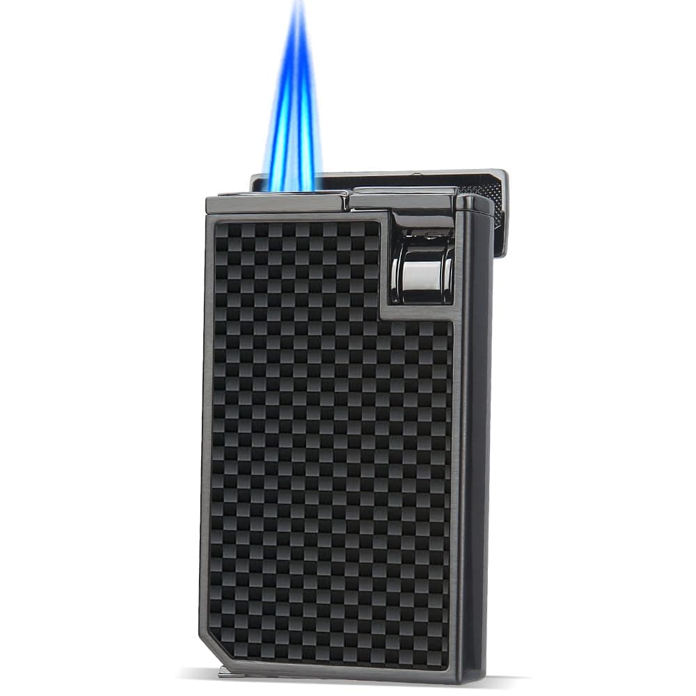 HONEST Mini Metal Lighter Butane Refillable Double Flame Lighters with Visible Window Adjustable Jet Lighter Great Gifts for Men and Women, Without Gas (Carbon)