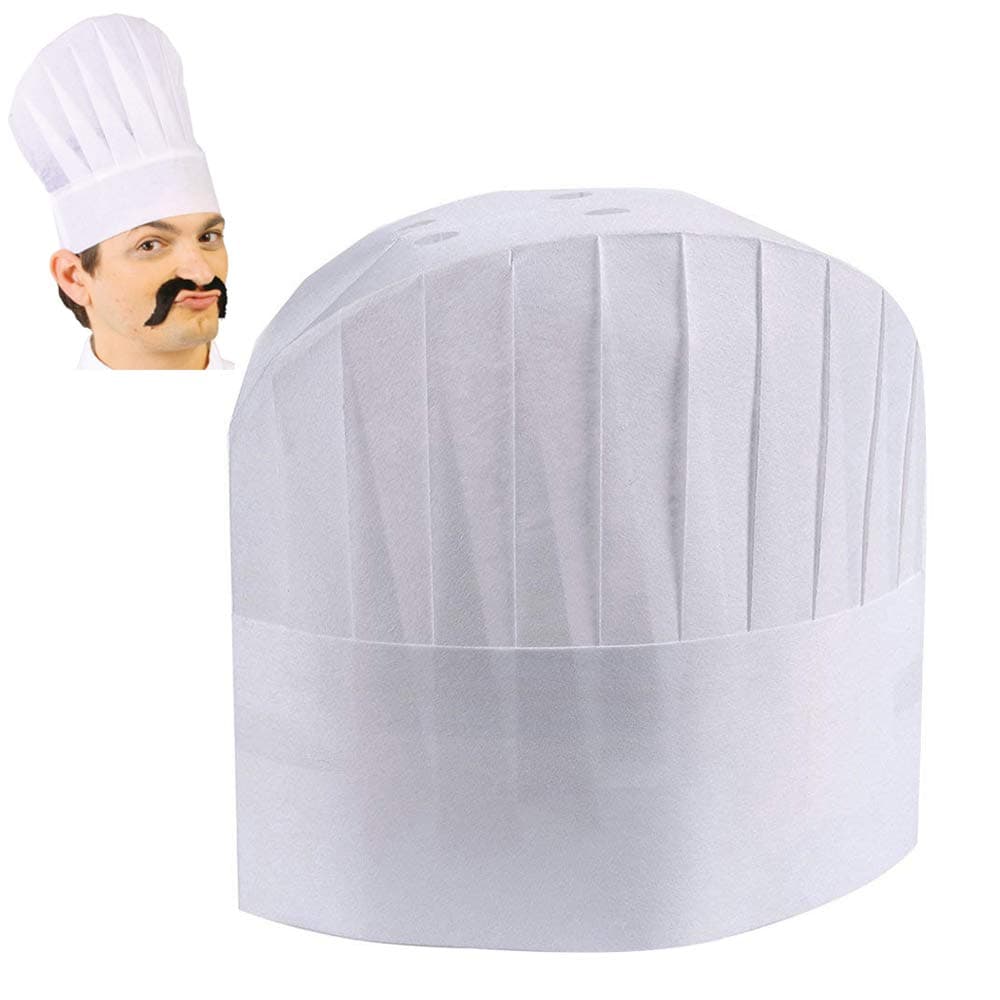 20 Pack Disposable 9" White Chef Toques, Chef Caps for Food Restaurants, Home Kitchen, School, Classes, Catering Equipment or Birthday Party