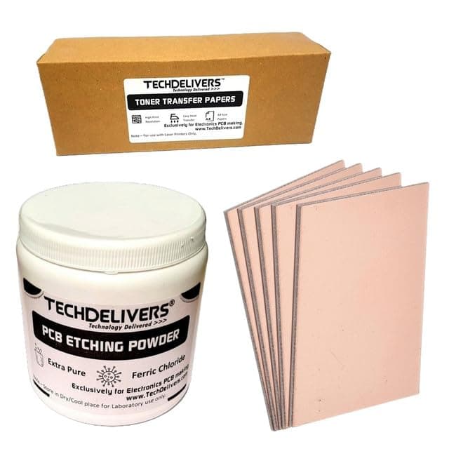 5Pcs PCB copper Plate 15x10 cms | Ferric Chloride (FeCl3) for PCB Etching 500grams | 10pcs Toner Transfer Papers for PCB | Diy PCB Making At Home