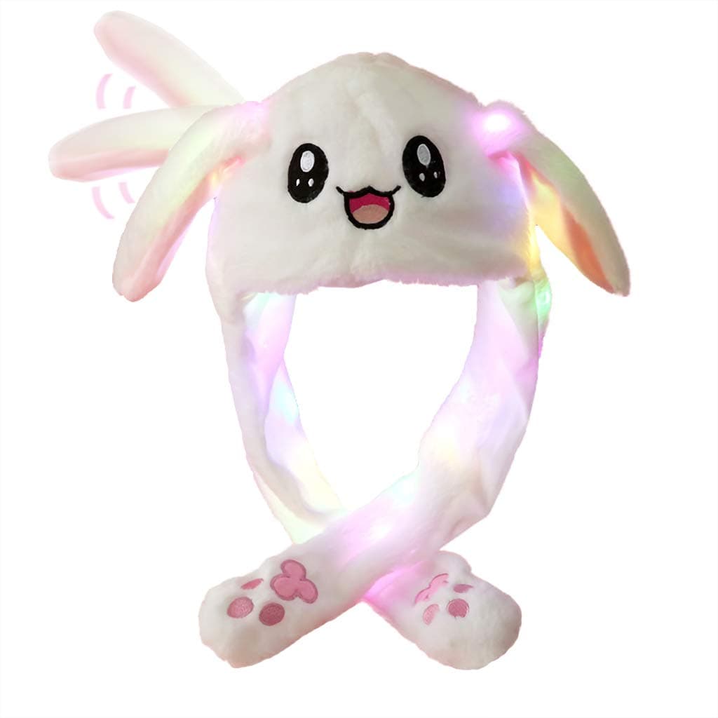 IronBuddy LED Glowing Plush Moving Rabbit Hat Funny Glowing and Ear Moving Bunny Hat Cap for Women Girls, Cosplay Christmas Party Holiday Hat