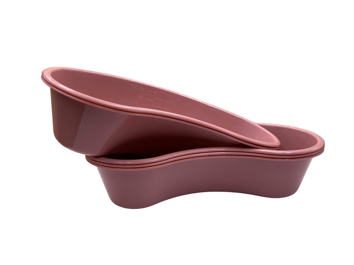 Comfort Axis Kidney Shaped Emesis Plastic Basin with Graduations, 16 Ounces, 5 Pack, Rose