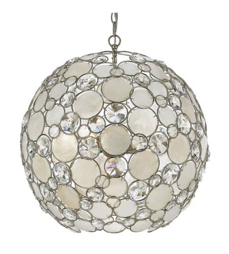 Chandeliers 6 Light with Antique Silver Natural White Capiz Shell Crystal Wrought Iron 22 inch 360 Watts - World of Lighting