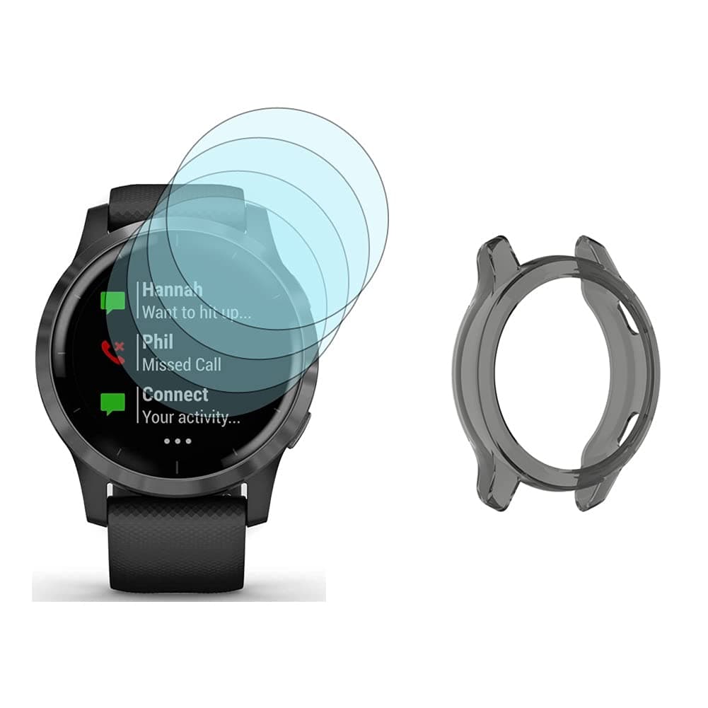 Watch Screen Protector (4+1Pack) Compatible for Garmin Vivoactive 4, Film Anti-Scratch High Definition Full Coverage and Soft TPU Protective Case