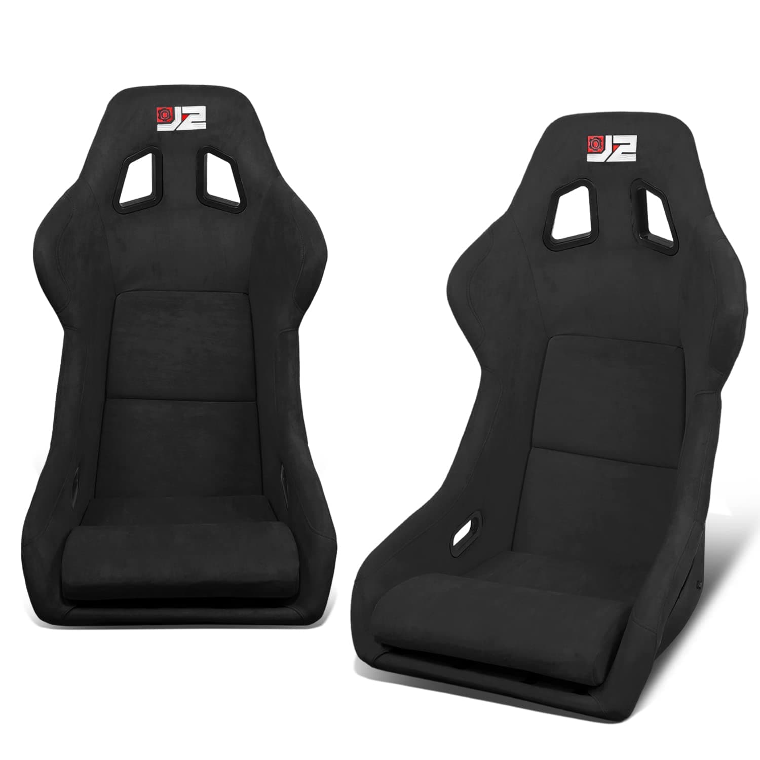 J2 Engineering Pair of Universal Stitching Reclinable Back Rest Racing Bucket Seats, 35" H X 23" W X 23" D, Black, J2-RS-004-BK