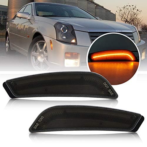 LED Front Side Marker Lamps for 2003 2004 2005 2006 2007 Cadillac CTS Smoke Lens LED Turn Singal Light Kits Powered by 30-SMD LED OEM Sidemarker Lamps Replacement